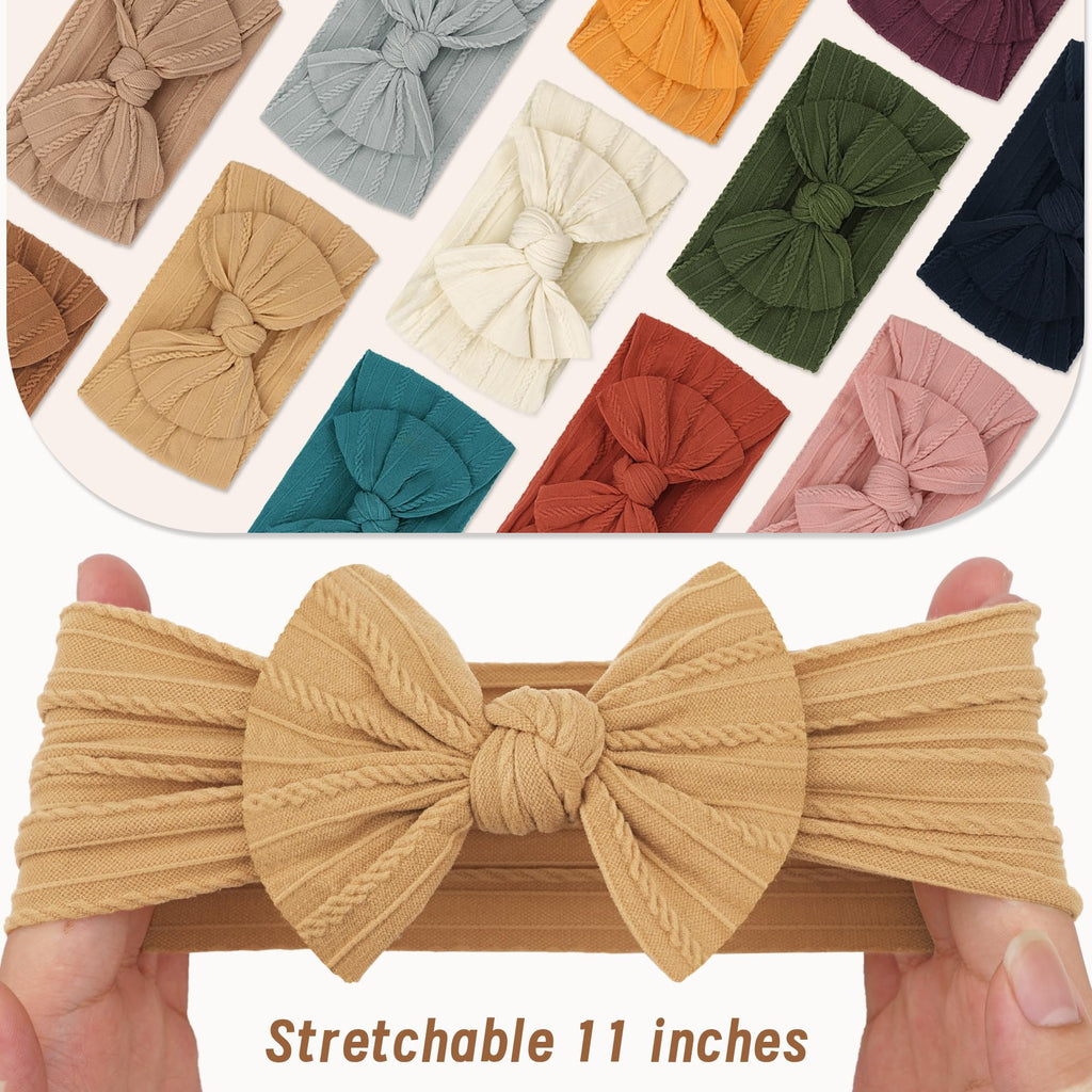 CÉLLOT 10 Colors Super Stretchy Soft Knot Baby Girl Headbands with Hair Bows Nylon Head Wrap For Newborn Baby Girls Infants Toddlers Kids