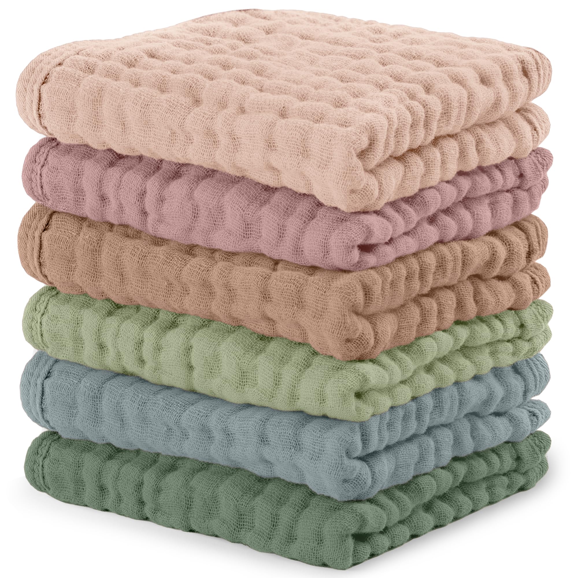 Comfy Cubs Muslin Burp Cloths 20" x 10", Pack of 10 - Large, 6-Layer, Ultra Absorbent 100% Cotton for Baby Drool and Messes - Soft, Safe & Gentle Baby Burp Cloths for Boys & Girls - Multi