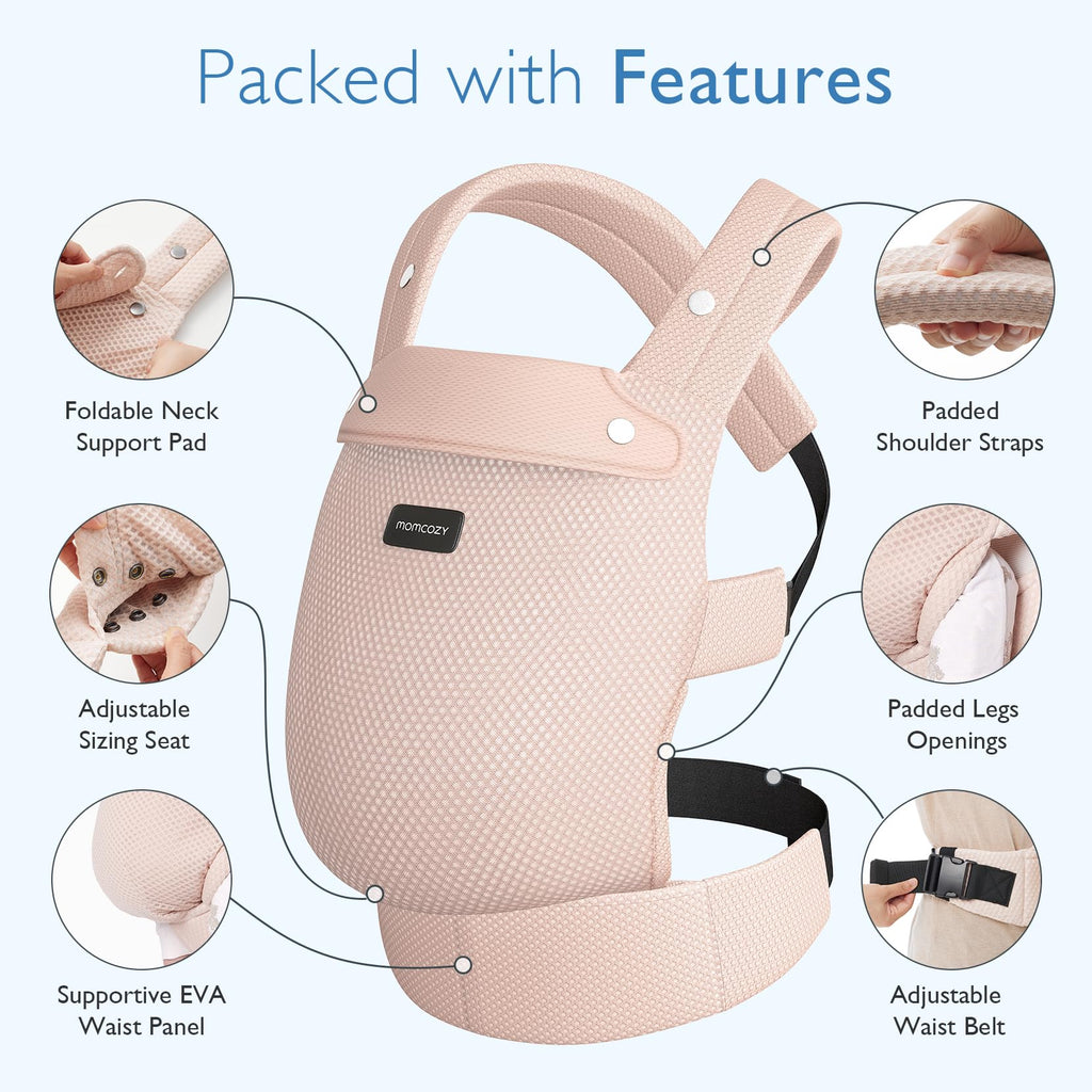 Momcozy Baby Carrier - Ergonomic, Cozy and Lightweight Carrier for 7-45lbs, Effortless to Put On, Ideal for Hands-Free Parenting, Enhanced Lumbar Support, Purehug for Infant to Toddler, Khaki