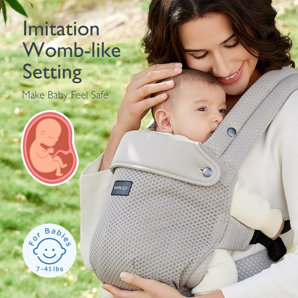Momcozy Baby Carrier - Ergonomic, Cozy and Lightweight Carrier for 7-45lbs, Effortless to Put On, Ideal for Hands-Free Parenting, Enhanced Lumbar Support, Purehug for Infant to Toddler, Khaki