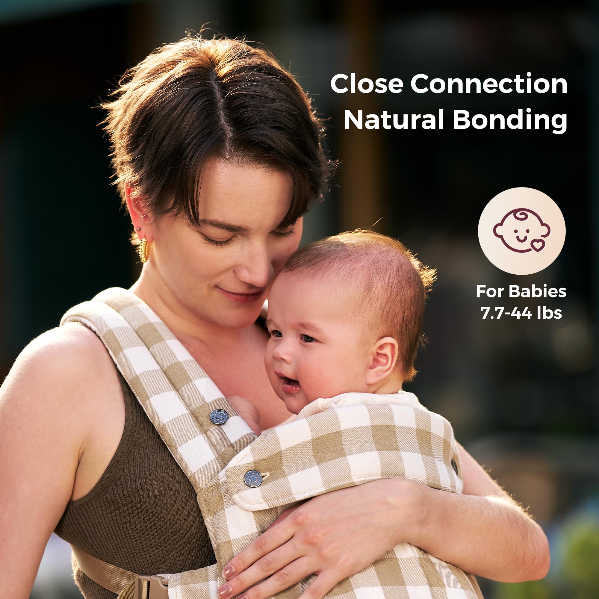 Momcozy Baby Carrier - Ergonomic, Cozy and Lightweight Carrier for 7-45lbs, Effortless to Put On, Ideal for Hands-Free Parenting, Enhanced Lumbar Support, Purehug for Infant to Toddler, Khaki