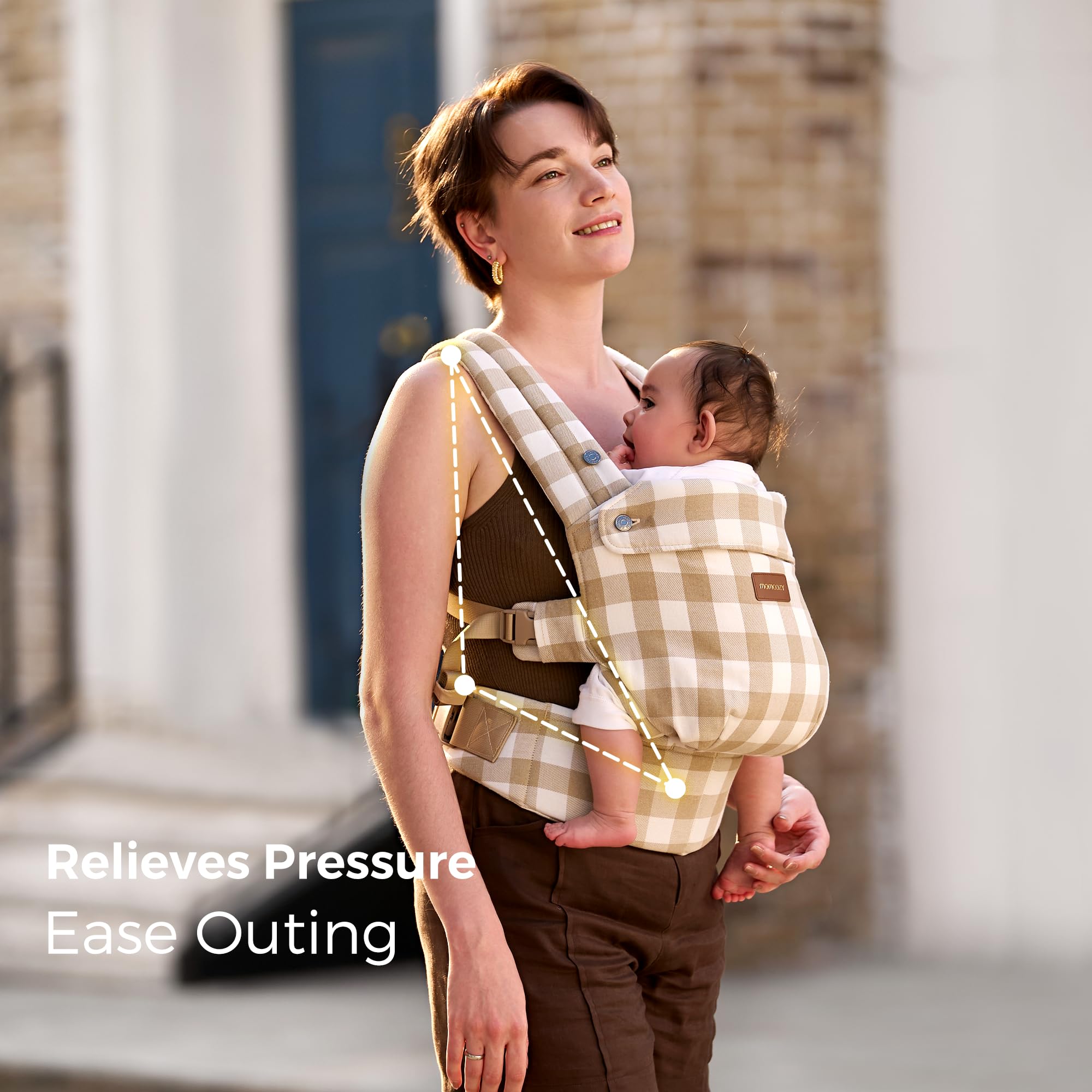 Momcozy Baby Carrier - Ergonomic, Cozy and Lightweight Carrier for 7-45lbs, Effortless to Put On, Ideal for Hands-Free Parenting, Enhanced Lumbar Support, Purehug for Infant to Toddler, Khaki