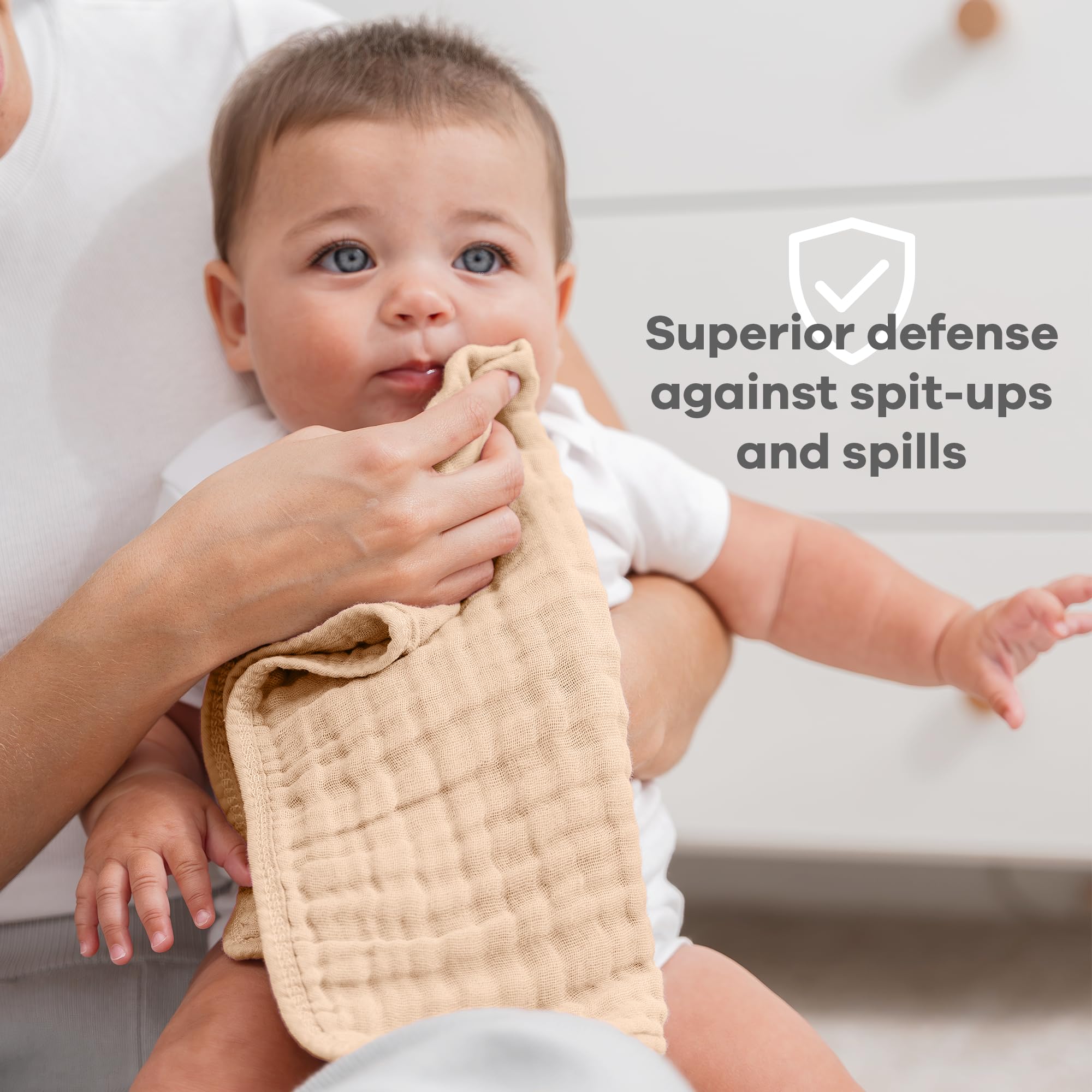 Comfy Cubs Muslin Burp Cloths 20" x 10", Pack of 10 - Large, 6-Layer, Ultra Absorbent 100% Cotton for Baby Drool and Messes - Soft, Safe & Gentle Baby Burp Cloths for Boys & Girls - Multi