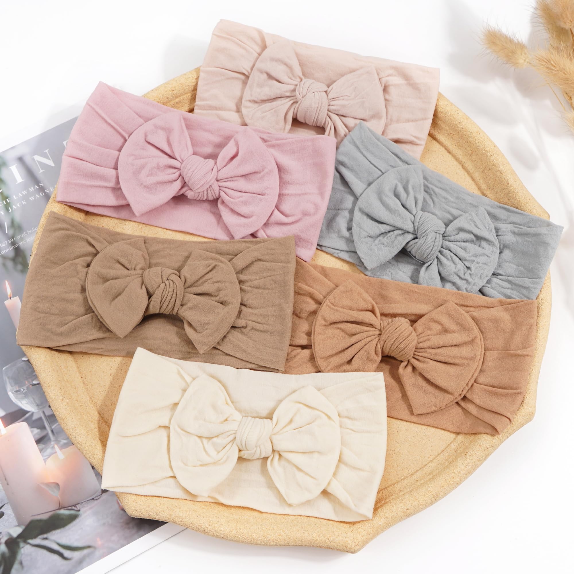 CÉLLOT 10 Colors Super Stretchy Soft Knot Baby Girl Headbands with Hair Bows Nylon Head Wrap For Newborn Baby Girls Infants Toddlers Kids