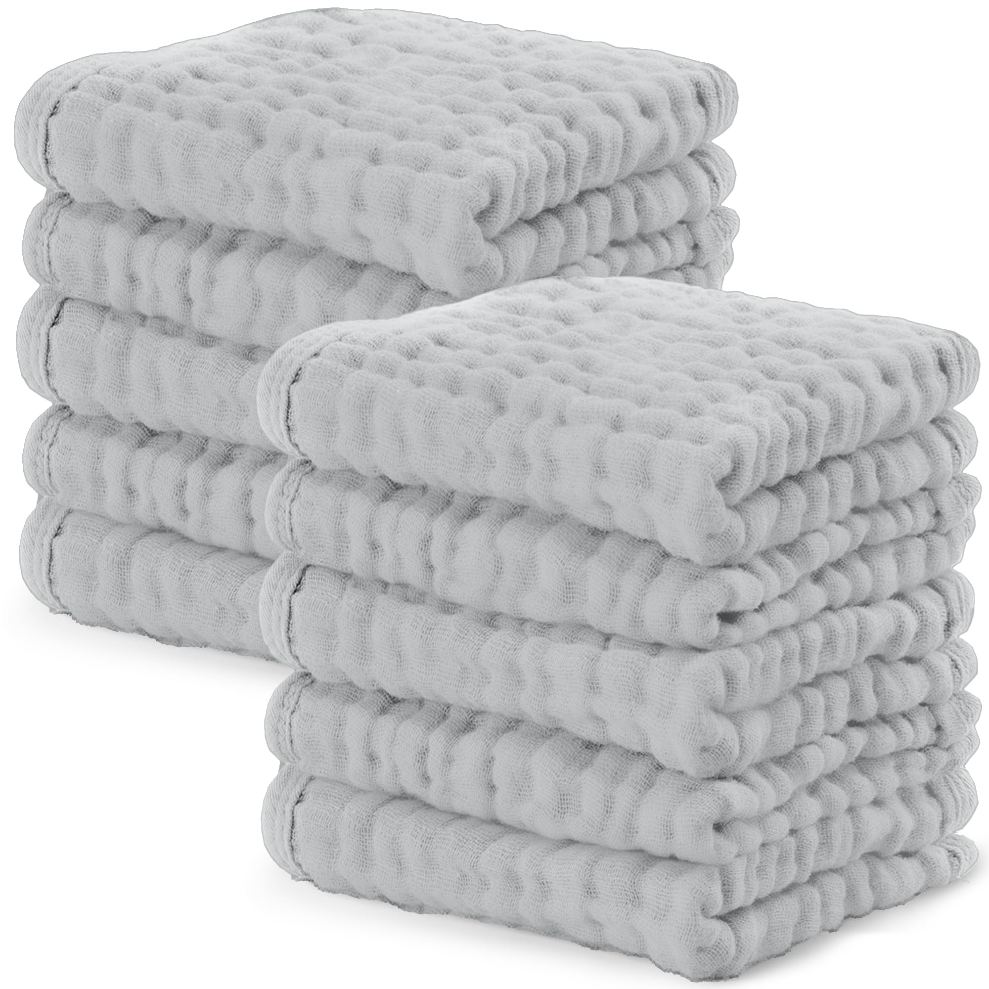 Comfy Cubs Muslin Burp Cloths 20" x 10", Pack of 10 - Large, 6-Layer, Ultra Absorbent 100% Cotton for Baby Drool and Messes - Soft, Safe & Gentle Baby Burp Cloths for Boys & Girls - Multi