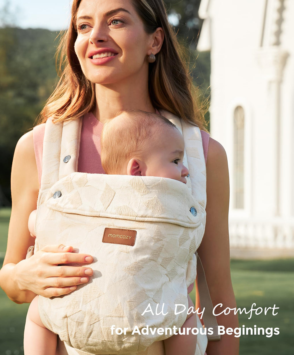 Momcozy Baby Carrier - Ergonomic, Cozy and Lightweight Carrier for 7-45lbs, Effortless to Put On, Ideal for Hands-Free Parenting, Enhanced Lumbar Support, Purehug for Infant to Toddler, Khaki
