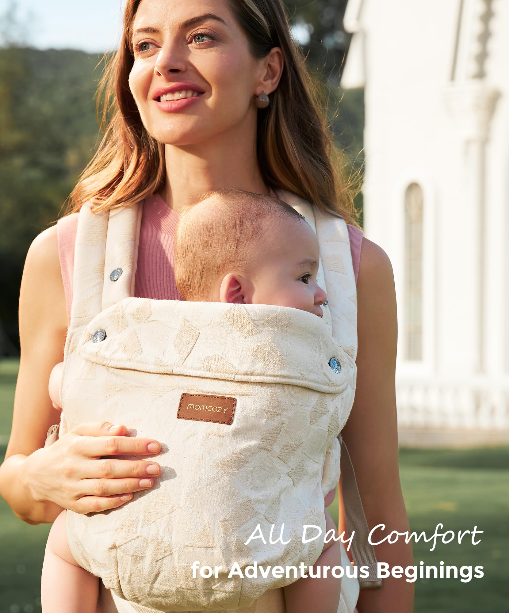 Momcozy Baby Carrier - Ergonomic, Cozy and Lightweight Carrier for 7-45lbs, Effortless to Put On, Ideal for Hands-Free Parenting, Enhanced Lumbar Support, Purehug for Infant to Toddler, Khaki