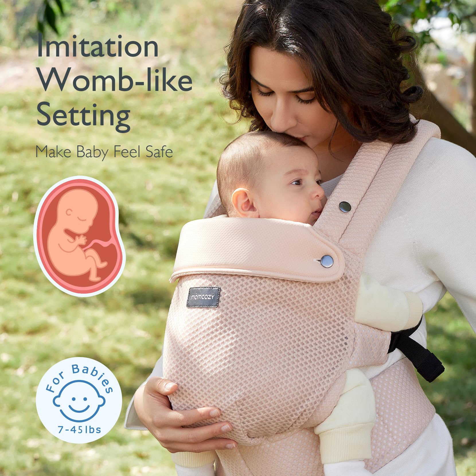 Momcozy Baby Carrier - Ergonomic, Cozy and Lightweight Carrier for 7-45lbs, Effortless to Put On, Ideal for Hands-Free Parenting, Enhanced Lumbar Support, Purehug for Infant to Toddler, Khaki