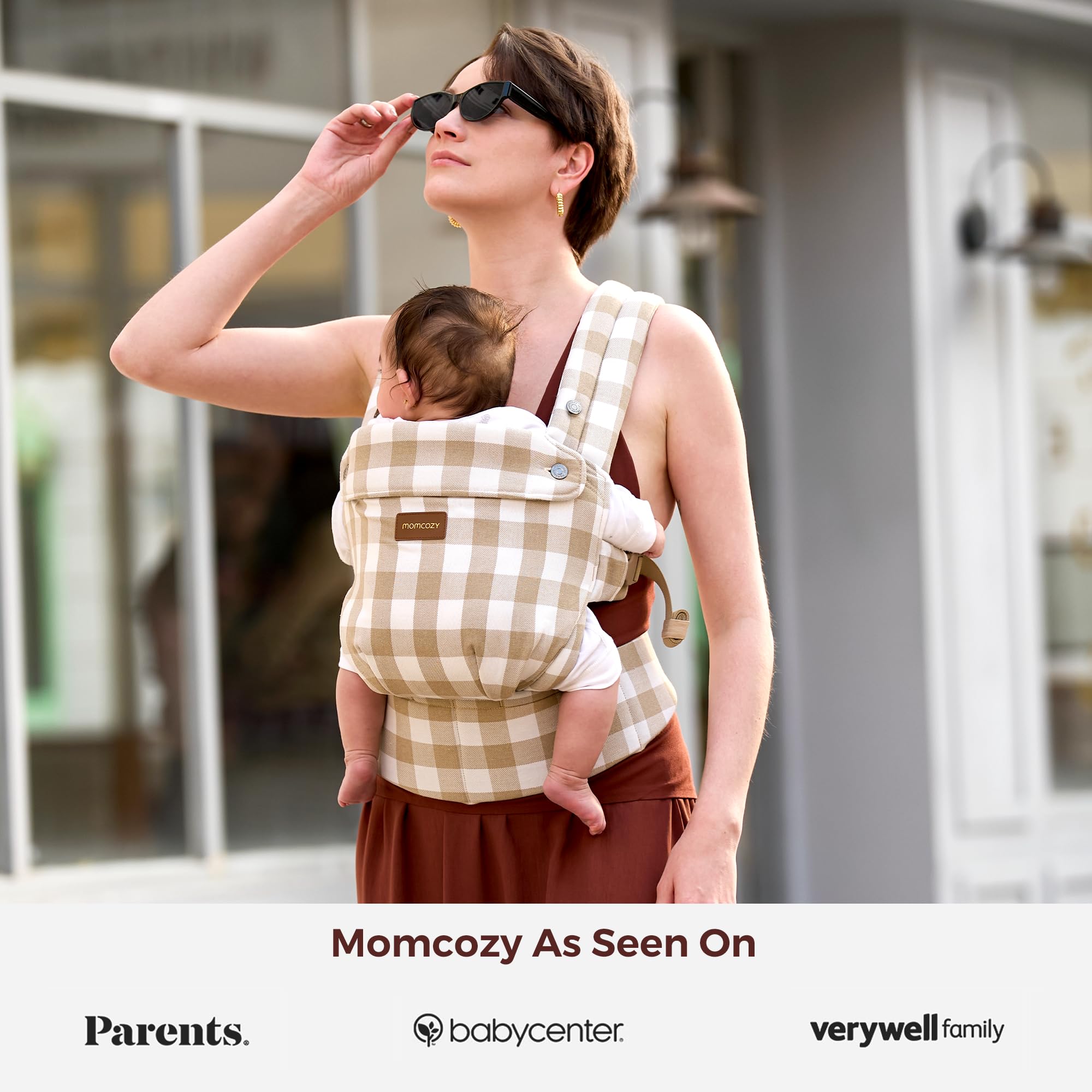 Momcozy Baby Carrier - Ergonomic, Cozy and Lightweight Carrier for 7-45lbs, Effortless to Put On, Ideal for Hands-Free Parenting, Enhanced Lumbar Support, Purehug for Infant to Toddler, Khaki