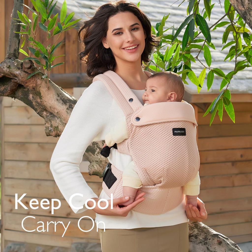 Momcozy Baby Carrier - Ergonomic, Cozy and Lightweight Carrier for 7-45lbs, Effortless to Put On, Ideal for Hands-Free Parenting, Enhanced Lumbar Support, Purehug for Infant to Toddler, Khaki