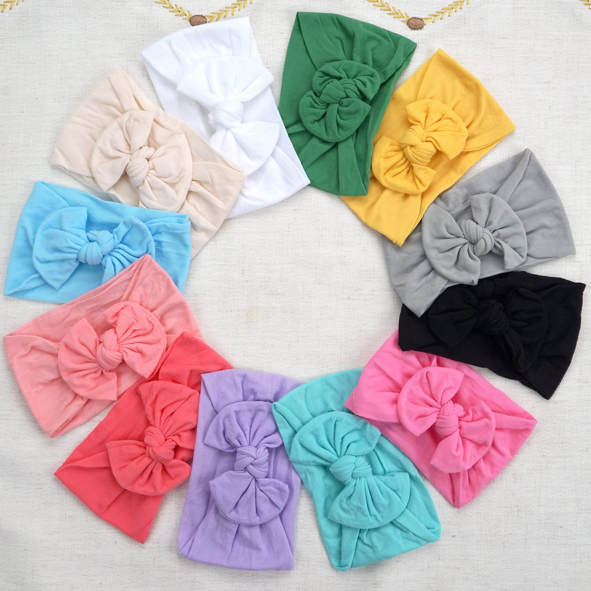 CÉLLOT 10 Colors Super Stretchy Soft Knot Baby Girl Headbands with Hair Bows Nylon Head Wrap For Newborn Baby Girls Infants Toddlers Kids