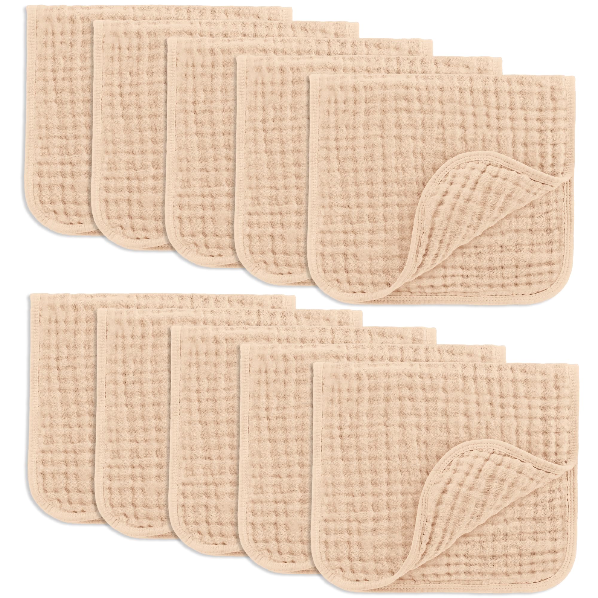 Comfy Cubs Muslin Burp Cloths 20" x 10", Pack of 10 - Large, 6-Layer, Ultra Absorbent 100% Cotton for Baby Drool and Messes - Soft, Safe & Gentle Baby Burp Cloths for Boys & Girls - Multi