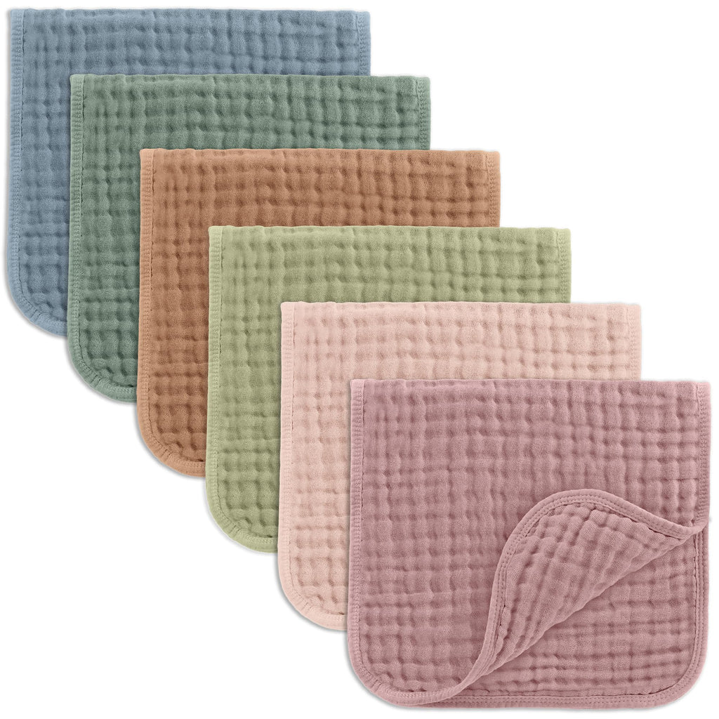 Comfy Cubs Muslin Burp Cloths 20" x 10", Pack of 10 - Large, 6-Layer, Ultra Absorbent 100% Cotton for Baby Drool and Messes - Soft, Safe & Gentle Baby Burp Cloths for Boys & Girls - Multi