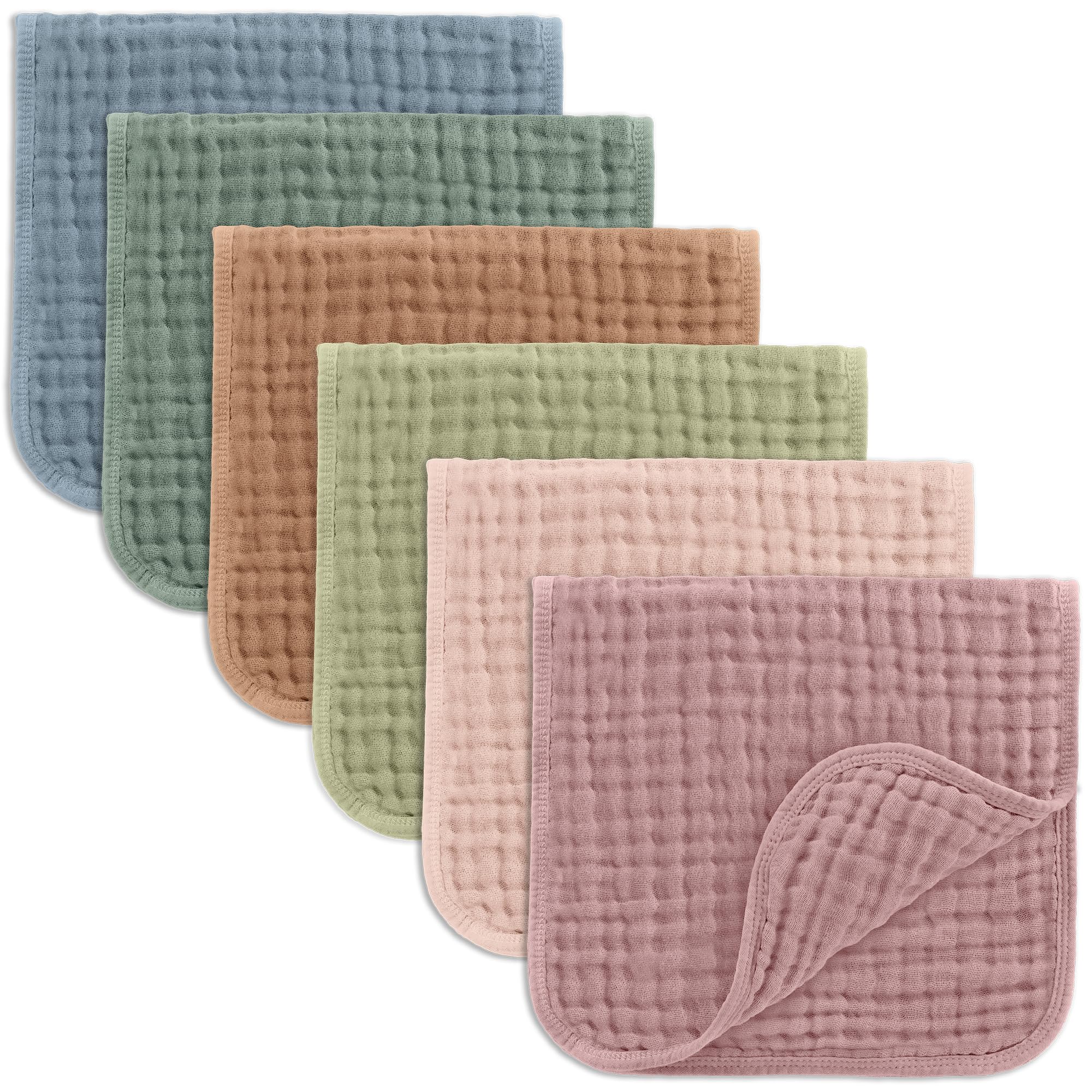 Comfy Cubs Muslin Burp Cloths 20" x 10", Pack of 10 - Large, 6-Layer, Ultra Absorbent 100% Cotton for Baby Drool and Messes - Soft, Safe & Gentle Baby Burp Cloths for Boys & Girls - Multi