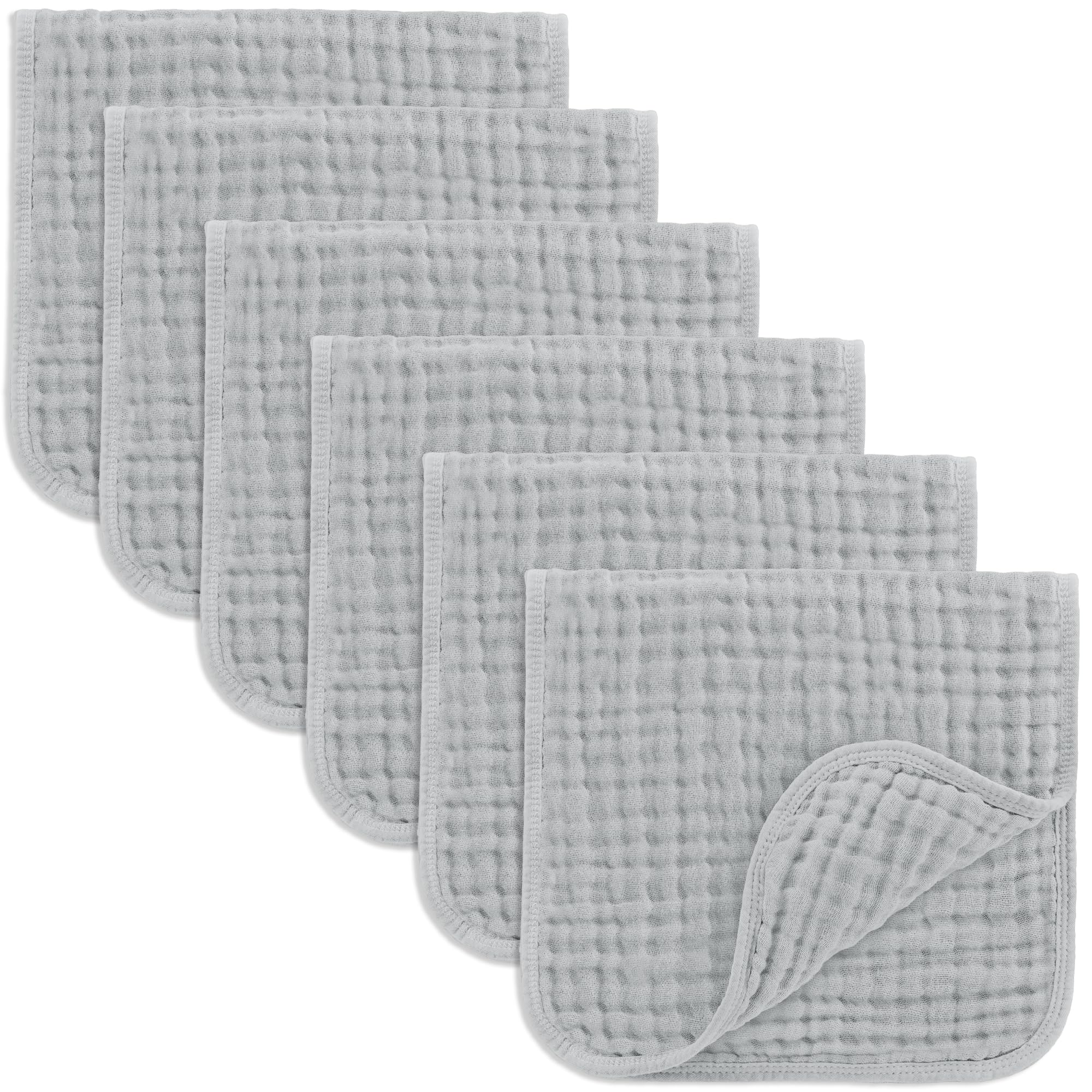Comfy Cubs Muslin Burp Cloths 20" x 10", Pack of 10 - Large, 6-Layer, Ultra Absorbent 100% Cotton for Baby Drool and Messes - Soft, Safe & Gentle Baby Burp Cloths for Boys & Girls - Multi