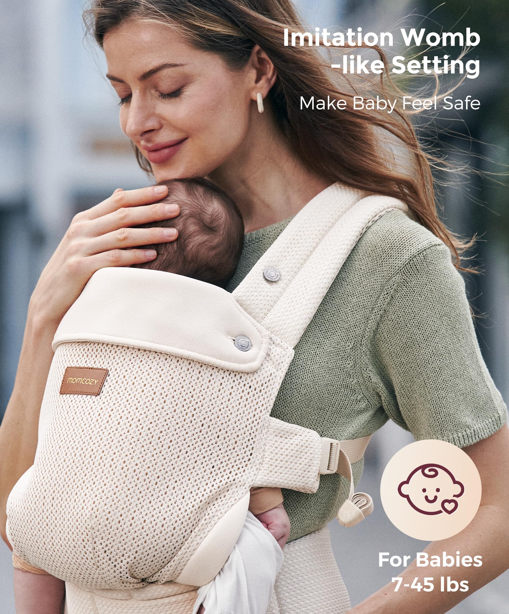 Momcozy Baby Carrier - Ergonomic, Cozy and Lightweight Carrier for 7-45lbs, Effortless to Put On, Ideal for Hands-Free Parenting, Enhanced Lumbar Support, Purehug for Infant to Toddler, Khaki