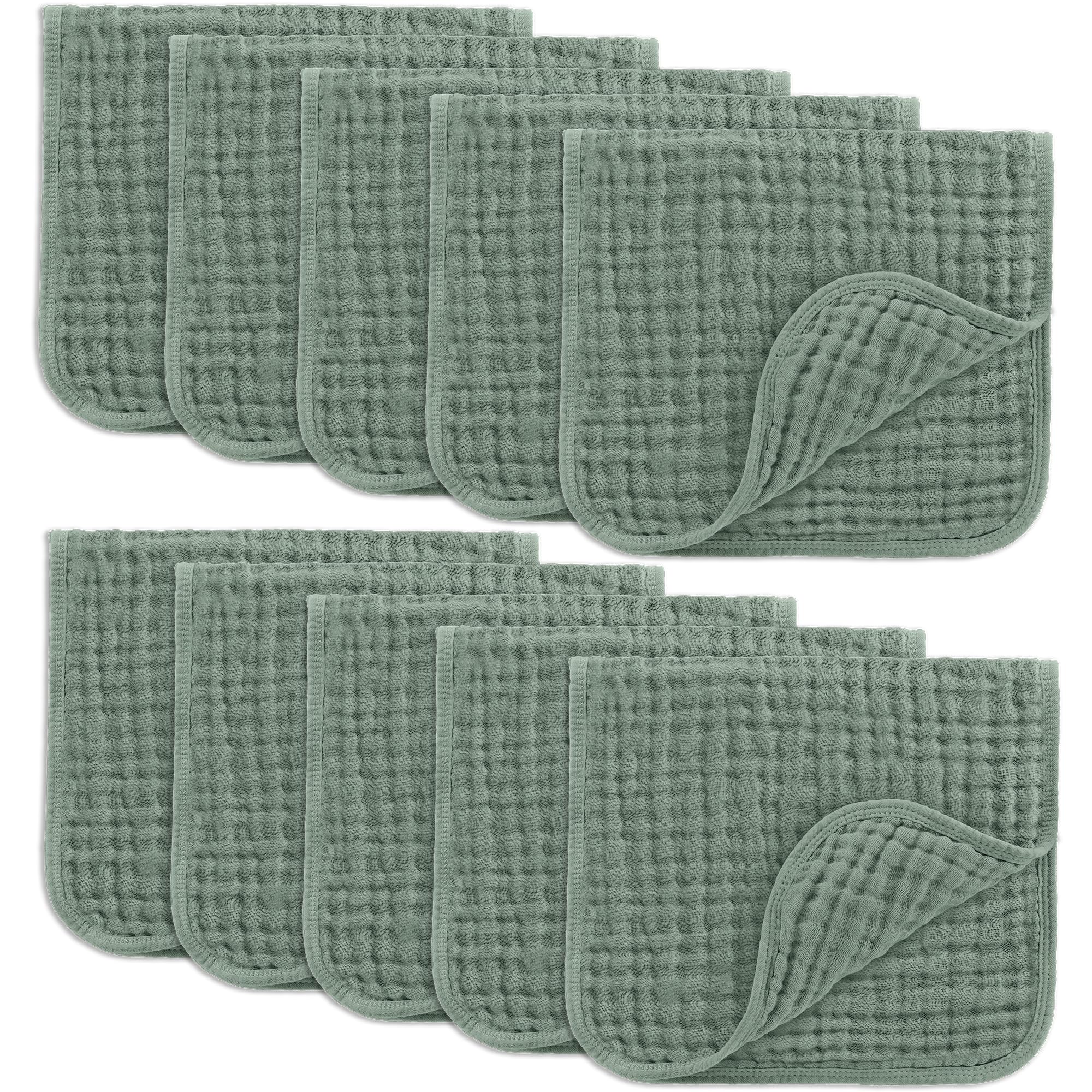 Comfy Cubs Muslin Burp Cloths 20" x 10", Pack of 10 - Large, 6-Layer, Ultra Absorbent 100% Cotton for Baby Drool and Messes - Soft, Safe & Gentle Baby Burp Cloths for Boys & Girls - Multi