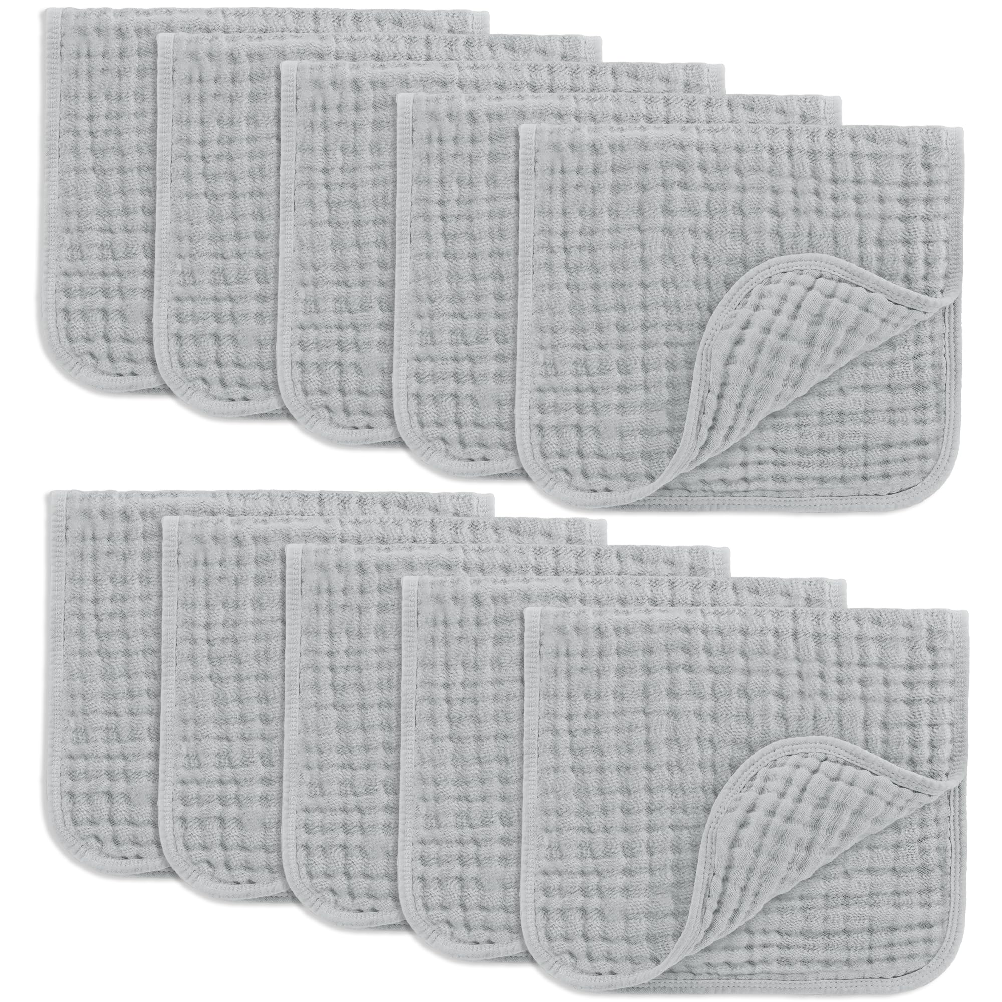 Comfy Cubs Muslin Burp Cloths 20" x 10", Pack of 10 - Large, 6-Layer, Ultra Absorbent 100% Cotton for Baby Drool and Messes - Soft, Safe & Gentle Baby Burp Cloths for Boys & Girls - Multi