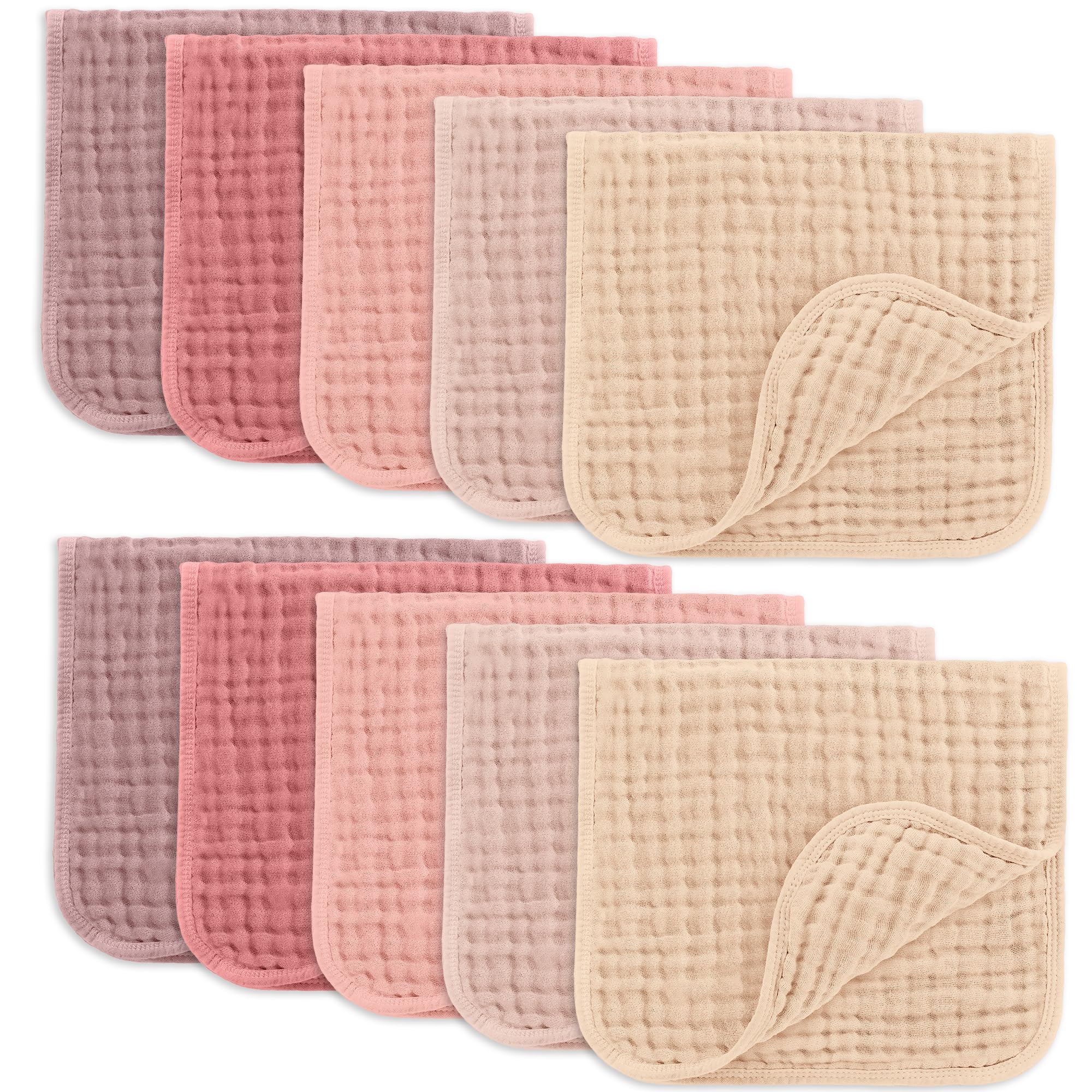 Comfy Cubs Muslin Burp Cloths 20" x 10", Pack of 10 - Large, 6-Layer, Ultra Absorbent 100% Cotton for Baby Drool and Messes - Soft, Safe & Gentle Baby Burp Cloths for Boys & Girls - Multi