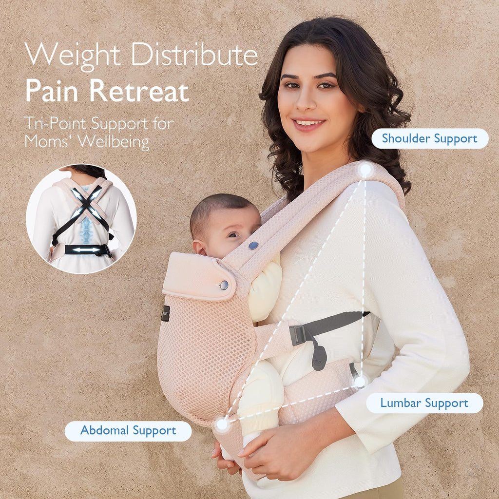 Momcozy Baby Carrier - Ergonomic, Cozy and Lightweight Carrier for 7-45lbs, Effortless to Put On, Ideal for Hands-Free Parenting, Enhanced Lumbar Support, Purehug for Infant to Toddler, Khaki