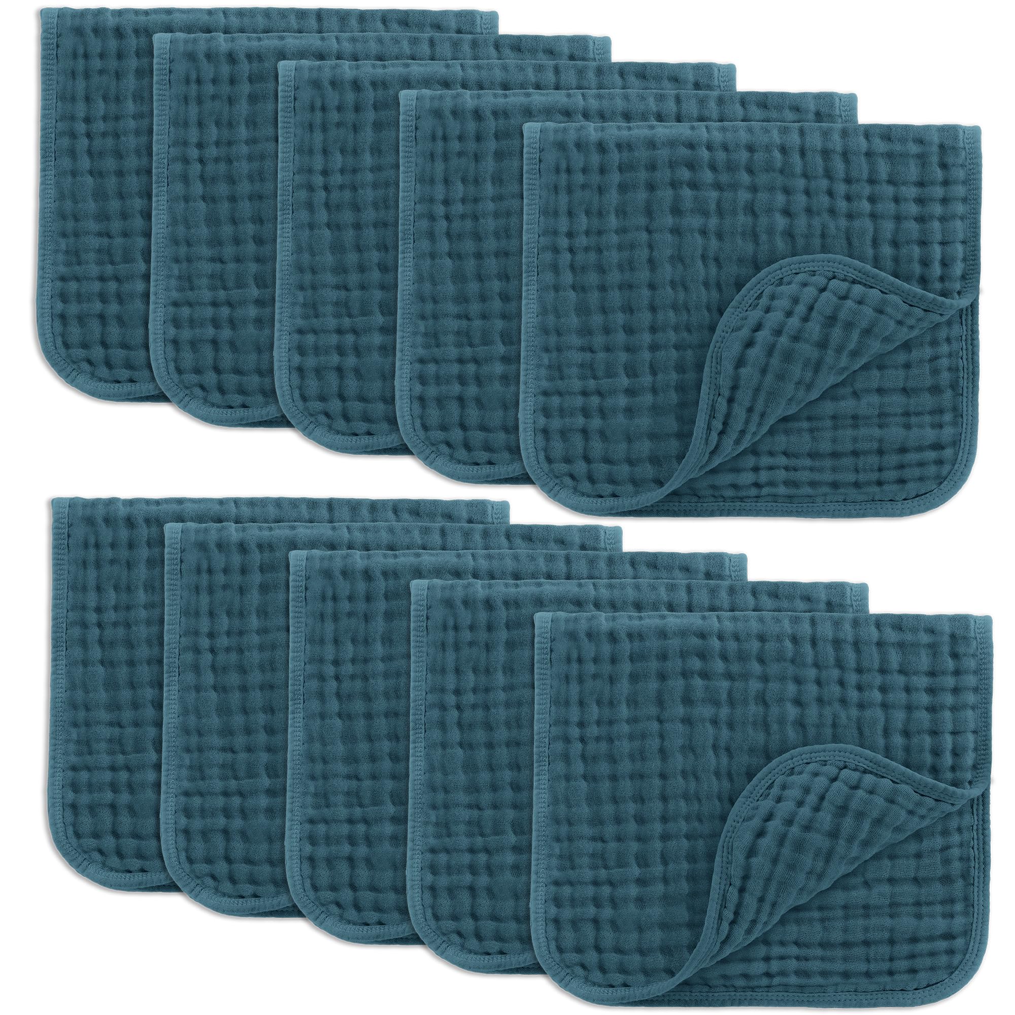 Comfy Cubs Muslin Burp Cloths 20" x 10", Pack of 10 - Large, 6-Layer, Ultra Absorbent 100% Cotton for Baby Drool and Messes - Soft, Safe & Gentle Baby Burp Cloths for Boys & Girls - Multi