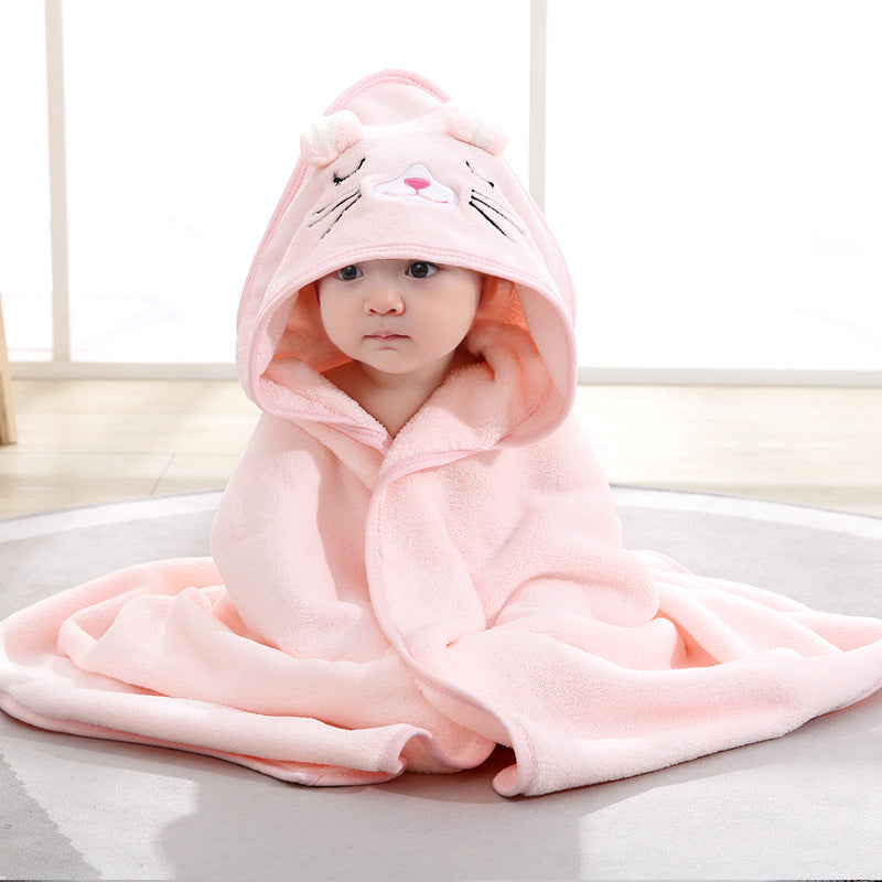Baby Swaddle Towel — Hooded Coral Fleece Bath Towel
