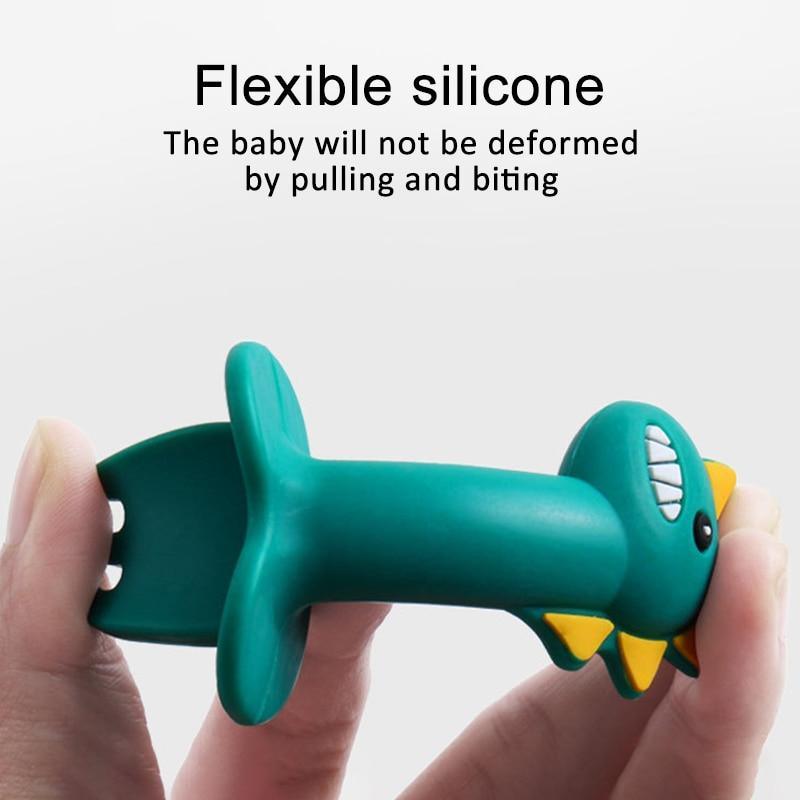 Baby Feeding Spoon & Fork Set — Soft Silicone Dinosaur Design