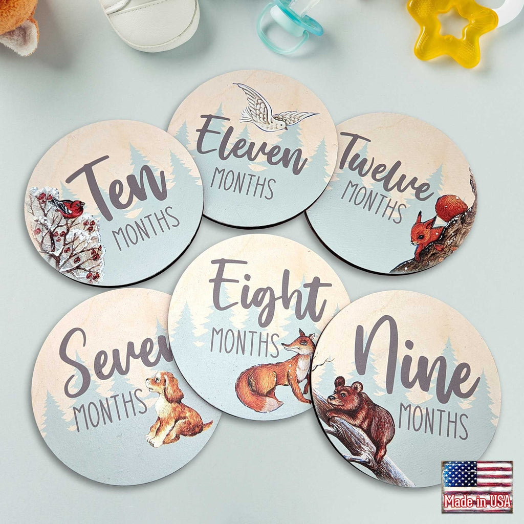 Baby Monthly Milestone Cards — Wooden First Year Photo Props